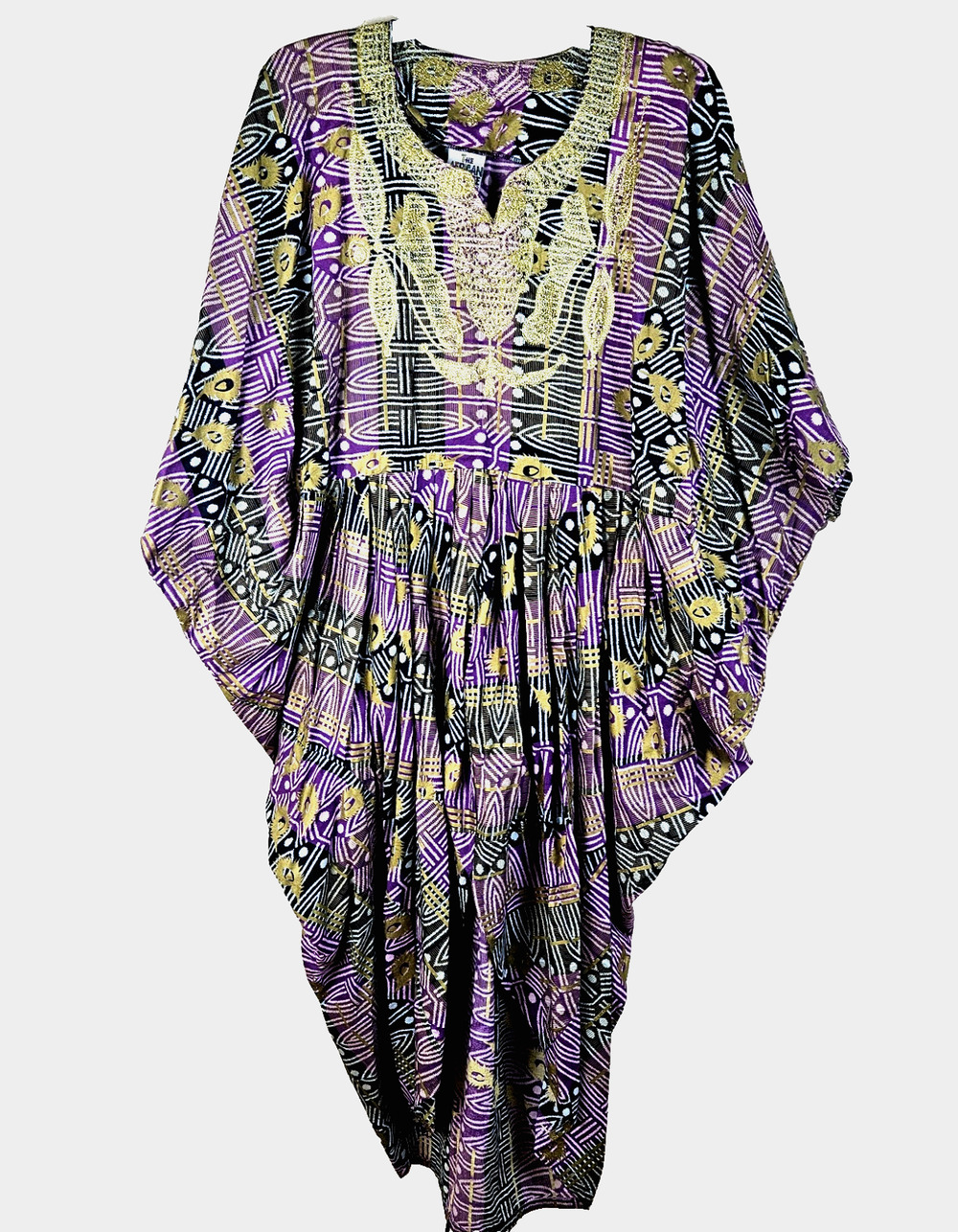 The African Village Caftan Dress Women's OSFM Purple/Black/Gold African Print
